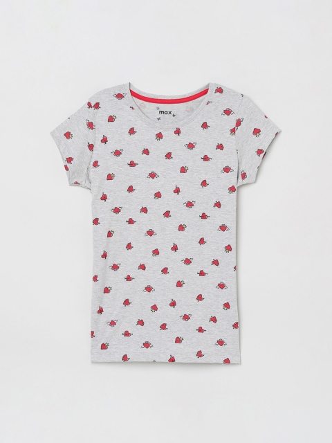 

max Girls Grey Printed Round Neck T-shirt