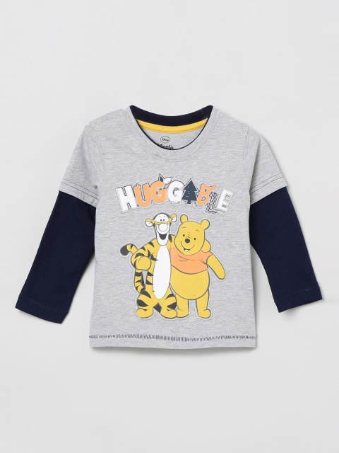 

max Boys Grey Melange & Yellow Winnie The Pooh Print T-shirt