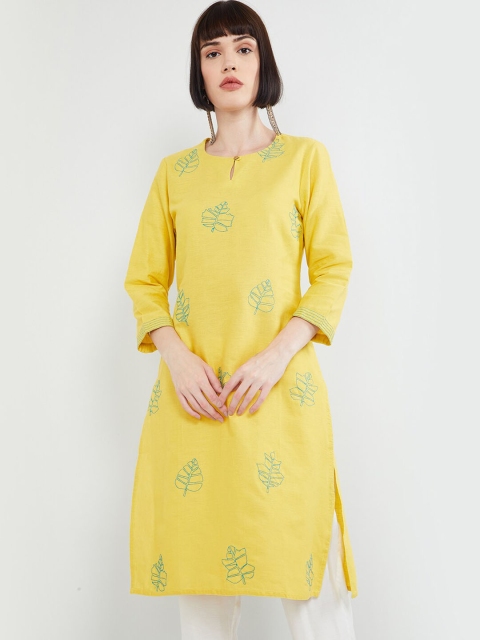 

max Women Yellow Printed Straight Kurta