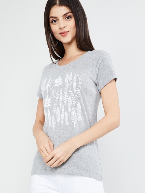

max Women Grey Printed Round Neck T-shirt