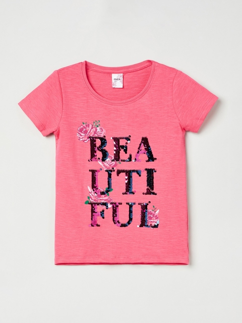 

max Girls Pink Printed Round Neck T-shirt