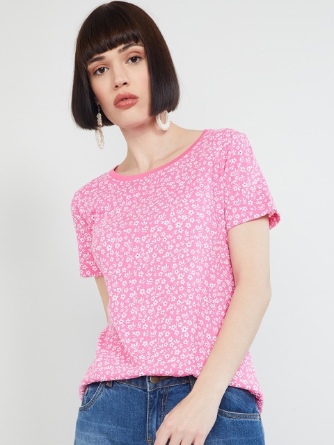 

max Women Pink Printed Round Neck T-shirt