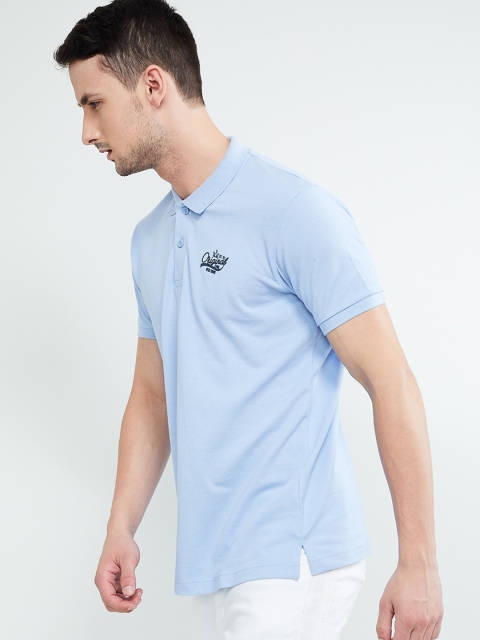 

max Men Blue Solid Polo Collar T-shirt
