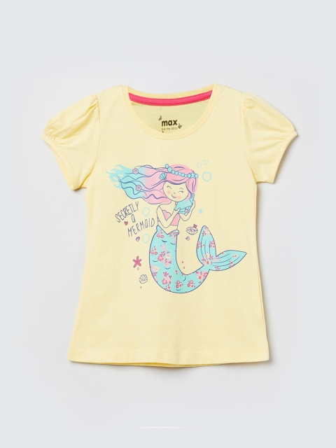 

max Girls Yellow & Blue Printed Round Neck T-shirt