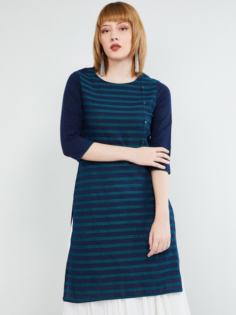 

max Women Blue Printed Straight Kurta