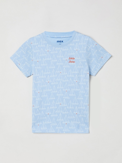 

max Boys Blue Solid Round Neck T-shirt