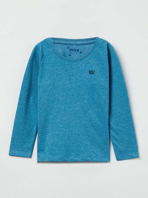 

max Girls Blue Solid Round Neck T-shirt