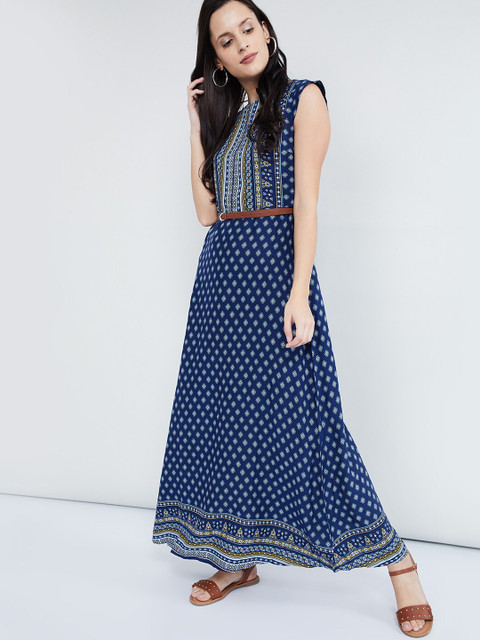 

max Women Blue Printed Maxi Dress