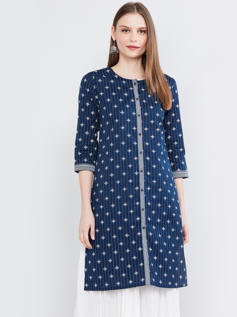 max Women Blue Printed Straight Kurta