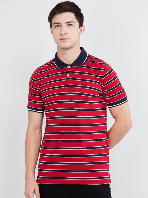 

max Men Red Striped Polo Collar T-shirt