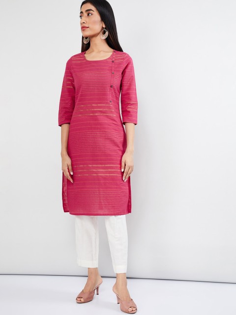 

max Women Pink & Gold-Coloured Striped Straight Kurta