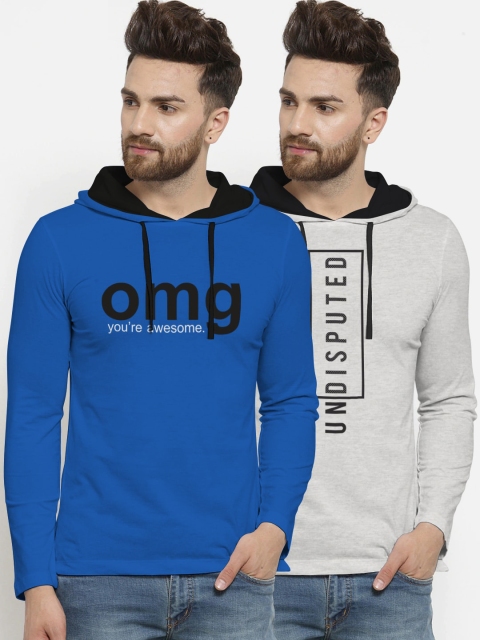 

BULLMER Men Pack of 2 Printed Hood T-shirts, Grey