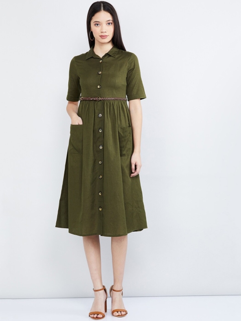 

max Women Green Solid Shirt Dress