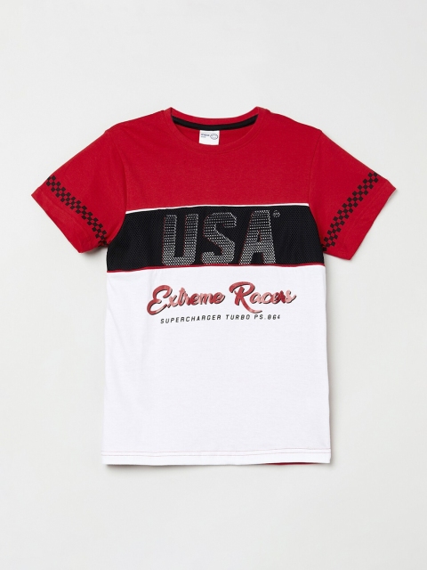 

max Boys White & Red Colourblocked Round Neck T-shirt