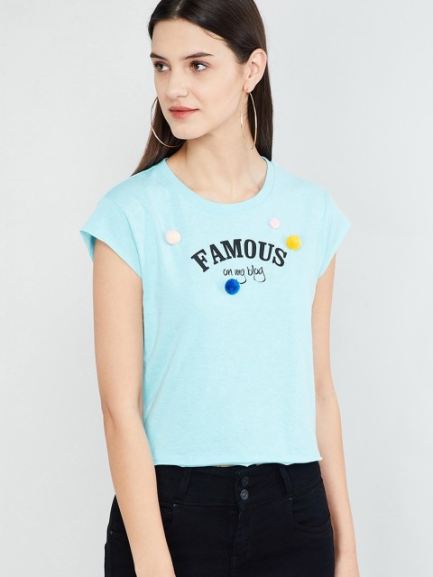 

max Women Aqua Blue & Black Printed Top