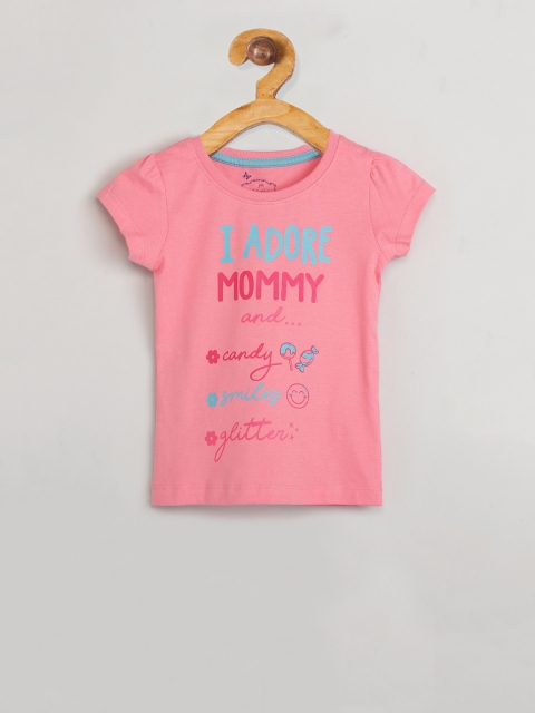 

max Girls Pink Printed Round Neck T-shirt