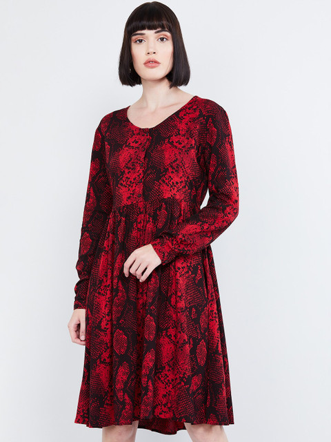 

max Women Red Printed A-Line Dress