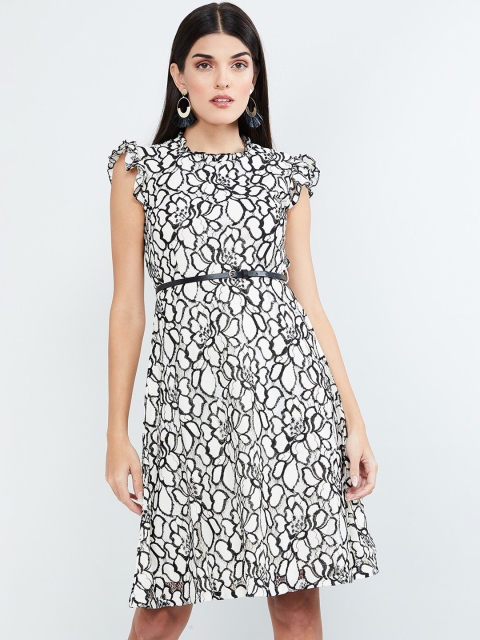 

max Women White Printed A-Line Dress