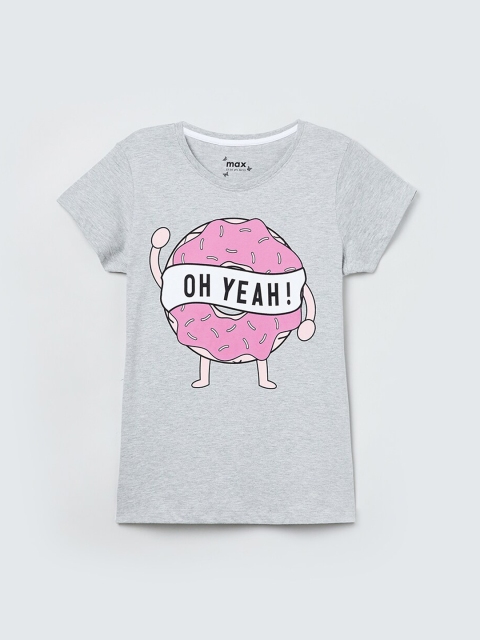 

max Girls Grey & Pink Printed Top