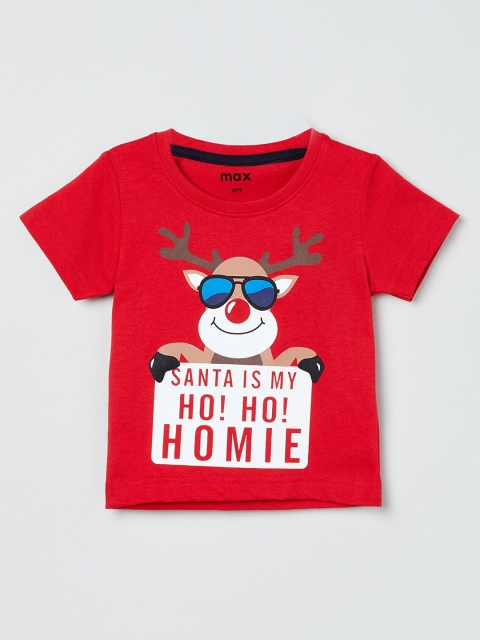 

max Boys Red Printed Round Neck T-shirt
