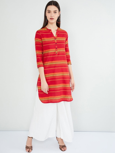 max Women Red & Yellow Striped Straight Kurta