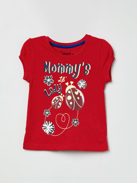 

max Girls Red & Navy Blue Printed Round Neck T-shirt