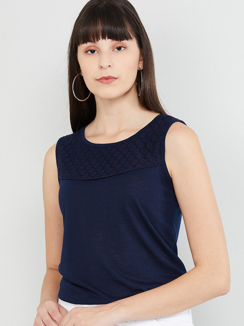 

max Women Navy Blue Solid Top