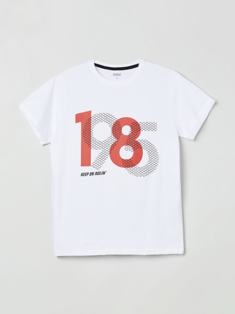 

max Boys White Printed Round Neck T-shirt