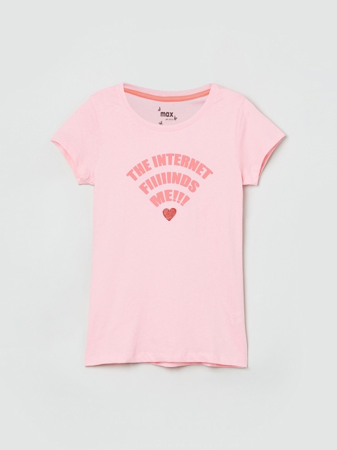 

max Girls Pink Printed Round Neck T-shirt