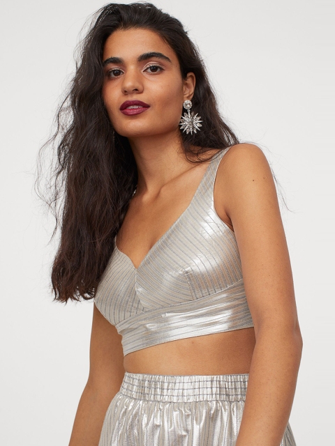 

H&M Women Silver-Coloured Shimmering Top