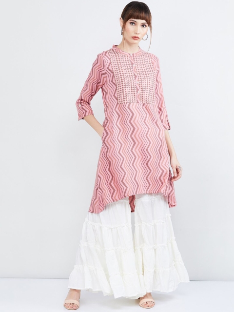 max Women Pink Printed A-Line Kurta