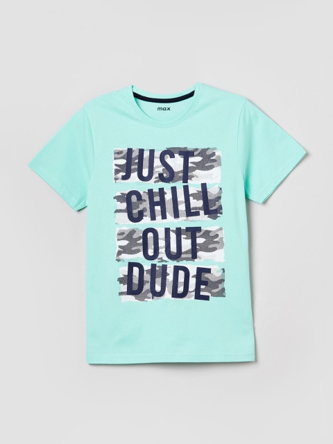 

max Boys Aqua Blue Printed Round Neck T-shirt