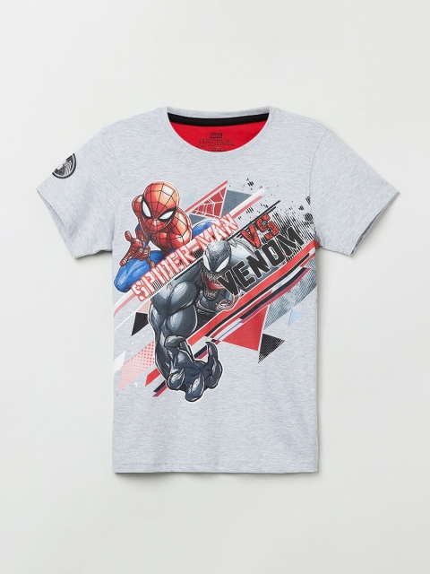 

max Boys Grey Melange Spiderman vs Venom Printed Round Neck T-shirt