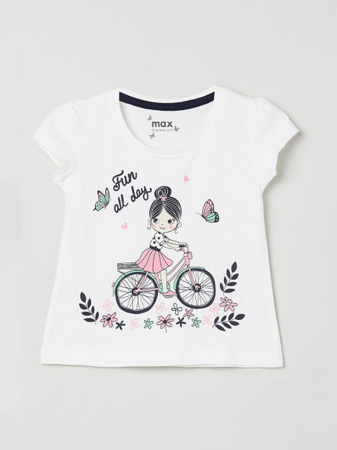 

max Girls White Printed Knitted A-Line Pure Cotton Top