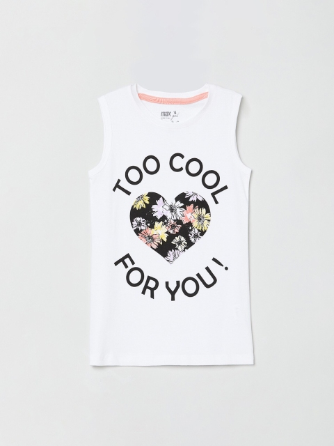 

max Girls White Printed Round Neck T-shirt
