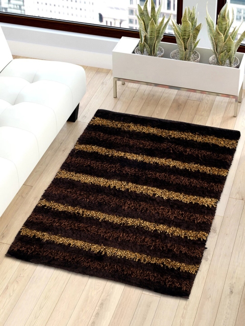 

Story@home Brown Striped Shaggy Fluffy Fur Polyester Anti-Slip Carpet