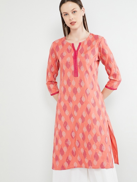 

max Women Coral Pink Printed Straight Kurta