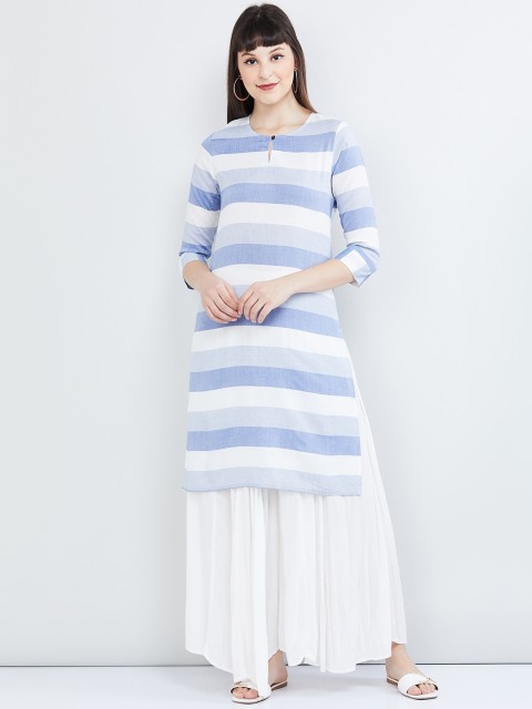 

max Women Blue Striped Straight Kurta
