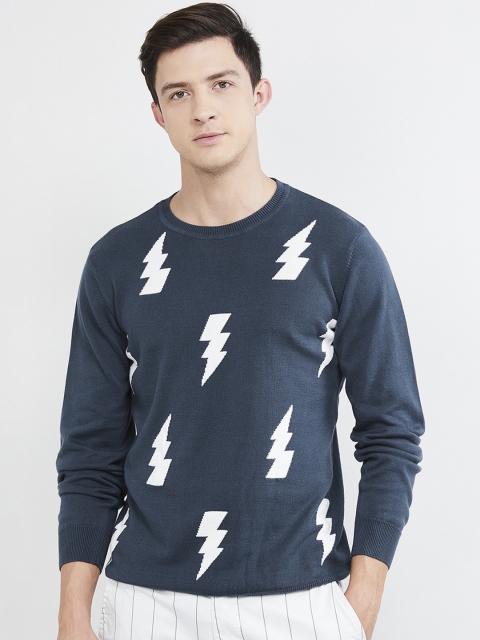 

max Men Blue Printed Pullover Sweater