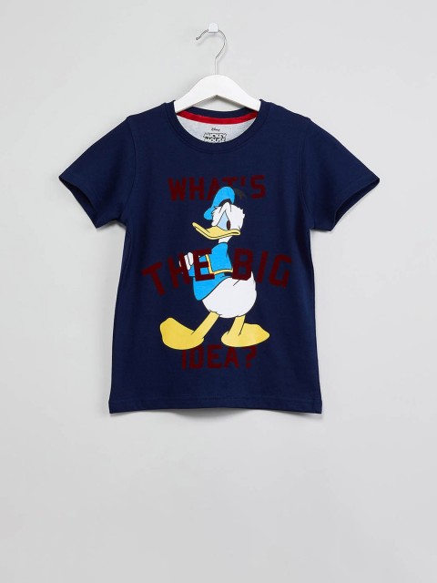 

max Boys Navy Blue Donald Duck Print Round Neck T-shirt