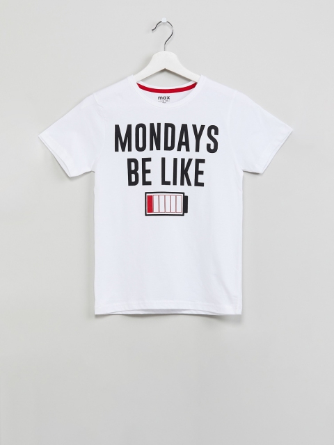 

max Boys White Printed Round Neck T-shirt