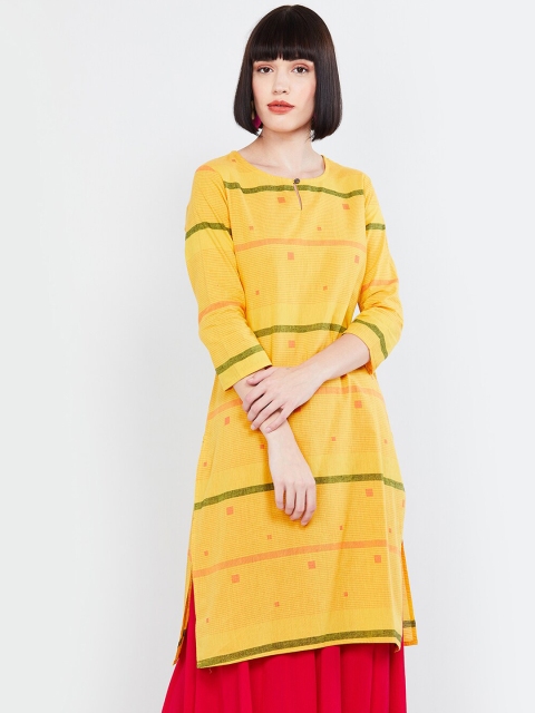 

max Women Yellow & Black Striped Straight Kurta