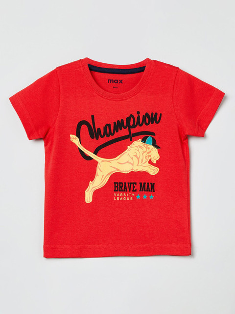 

max Infant Boys Red & Black Printed Round Neck T-shirt