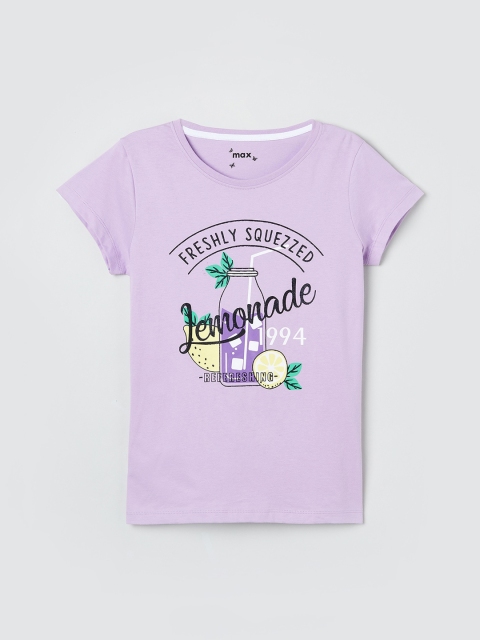 

max Girls Lavender Printed Round Neck T-shirt