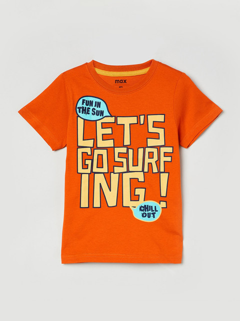 

max Boys Orange Printed Round Neck T-shirt