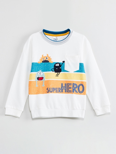 

max Boys White Printed Round Neck T-shirt