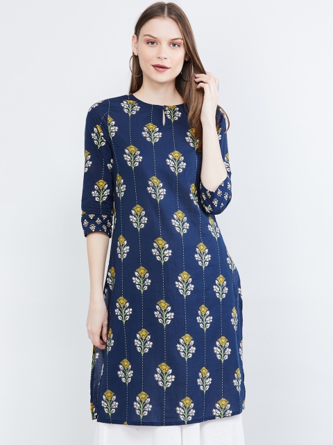 

max Women Navy Blue Printed Straight Kurta