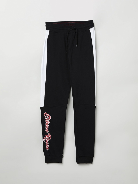 max Boys Black & White Colourblocked Slim-Fit Joggers