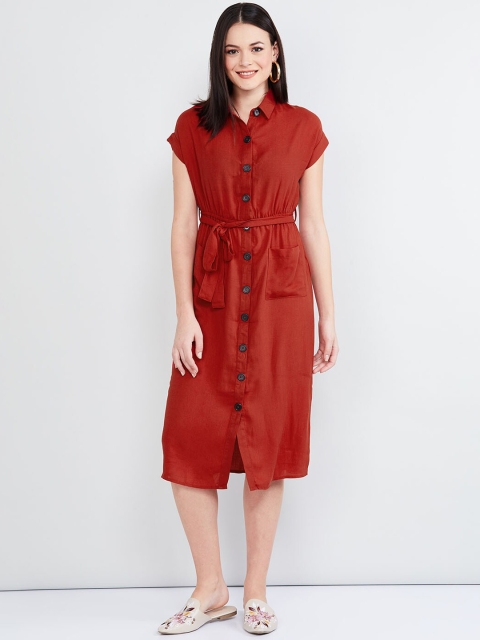 

max Women Rust Solid Shirt Dress