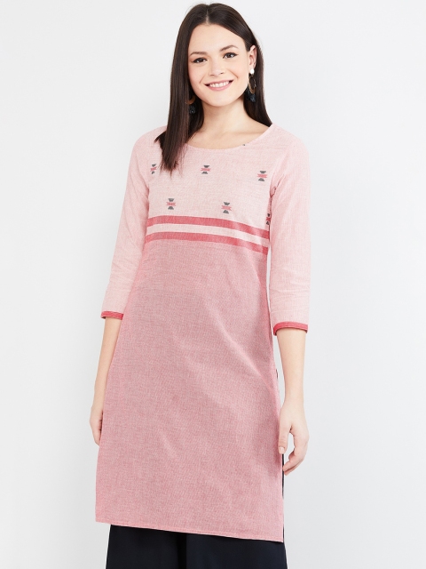 

max Women Pink Woven Design Straight Kurta